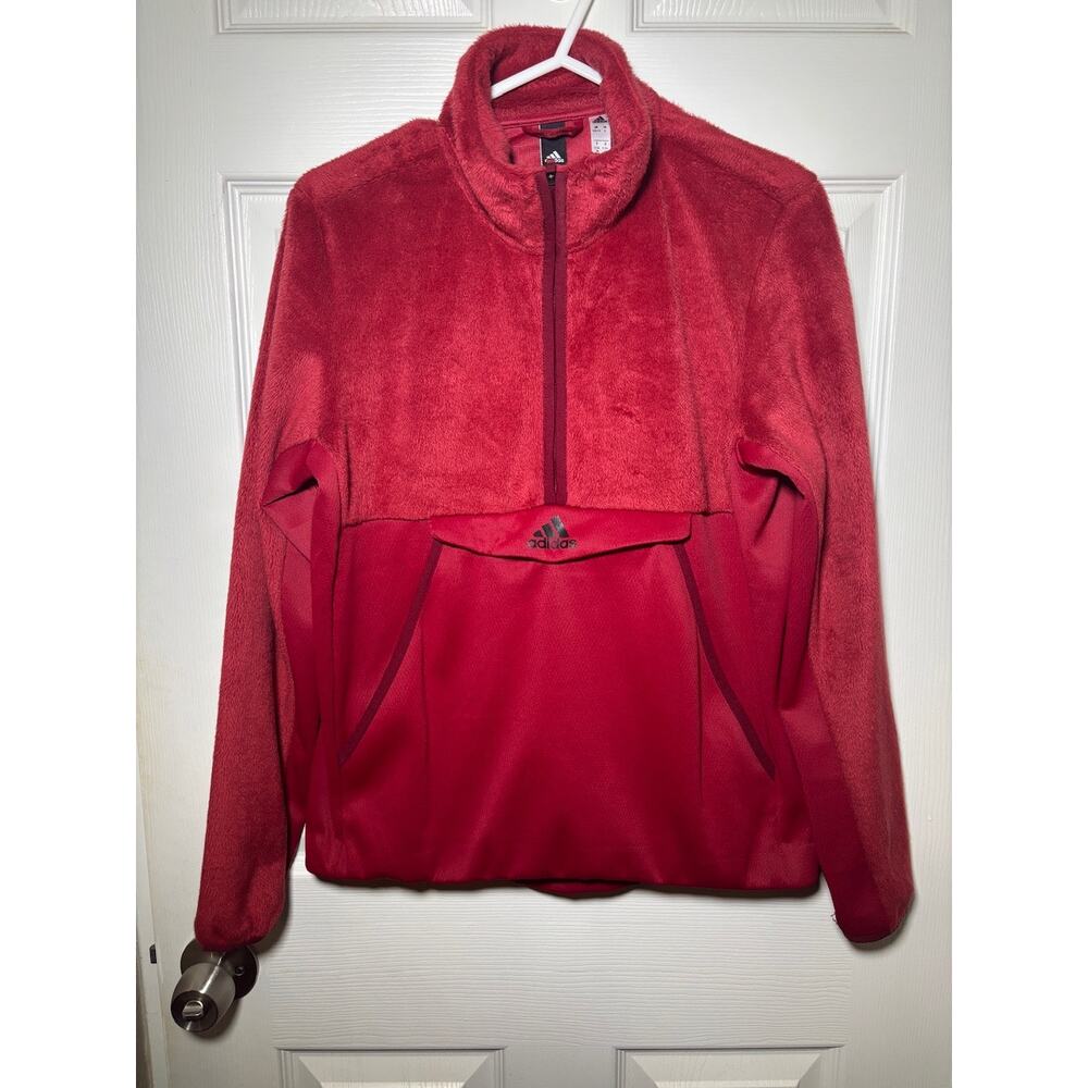 Adidas Women's Sweatshirt Red Pullover half zip frontpockets size Small FN2919